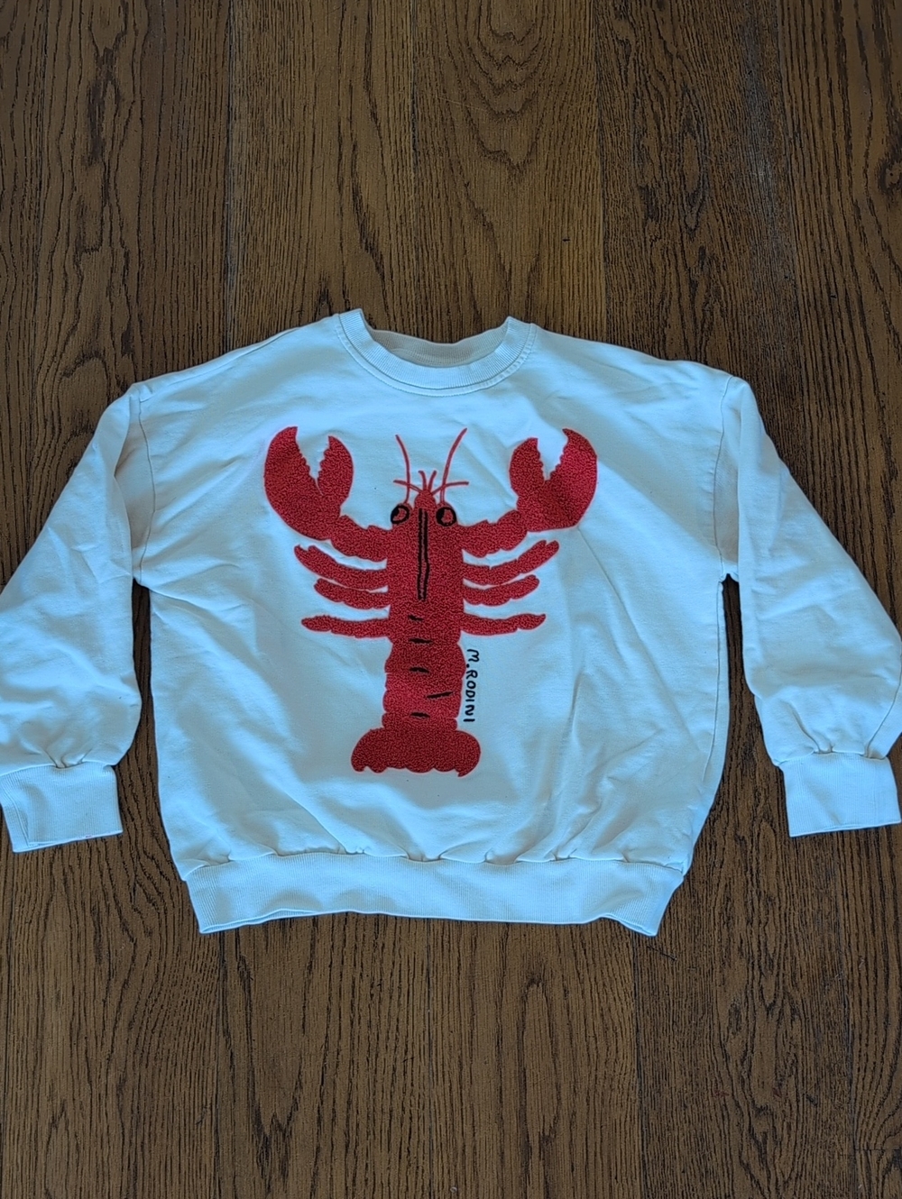 Mini Rodini White Crewneck with Red Lobster Motif